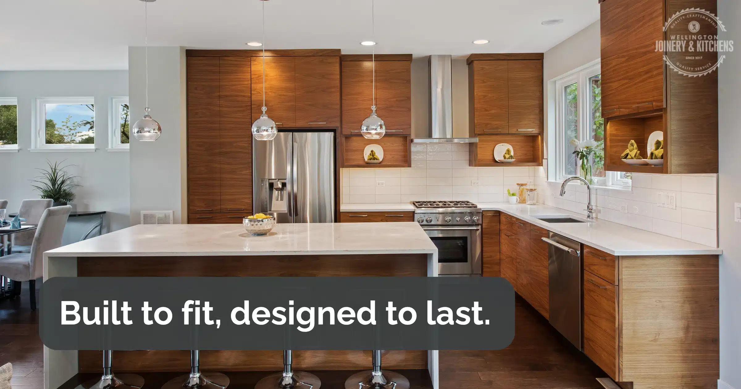 Classic kitchen with wooden cabinets and granite worktops.